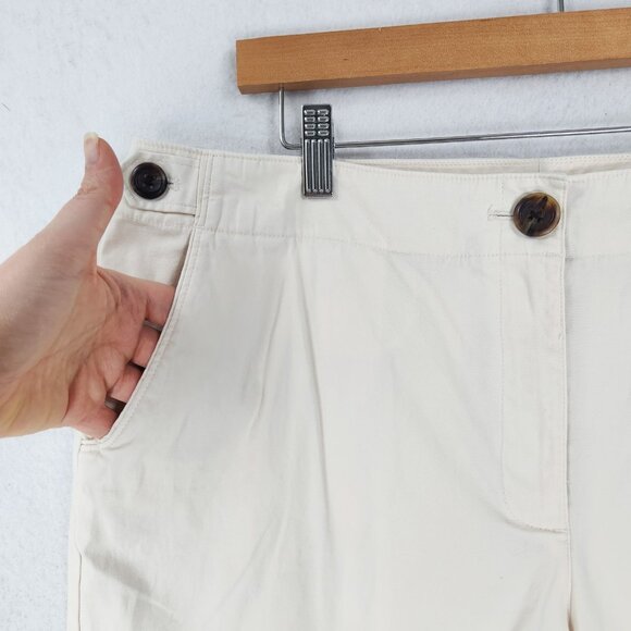 Talbots Pants Womens 16 Cream Chino Crop High Rise Flat Front Straight Leg Capri - Picture 2 of 10